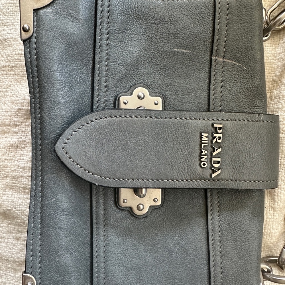 Prada Slate Leather Handbag with Silver Accents